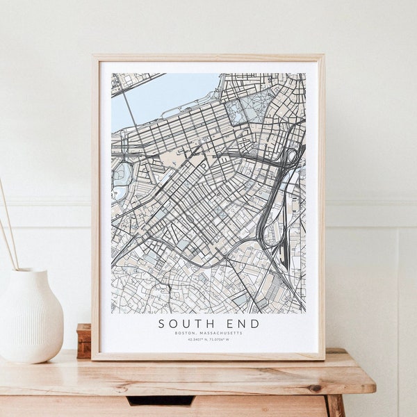 South End Map Print, Boston Map Print, Boston Gift, Massachusetts Decor, Map of South End, South End Wall Art