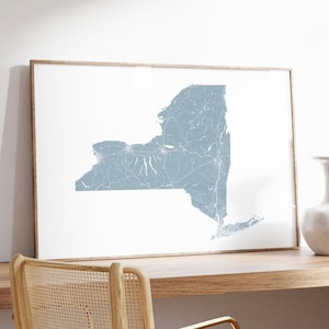 Impression de carte de l'État de New York, affiche de l'État de New York, cadeau New York, art mural New York, cadeau New Yorker, carte de l'État de New York, carte routière de l'État de New York