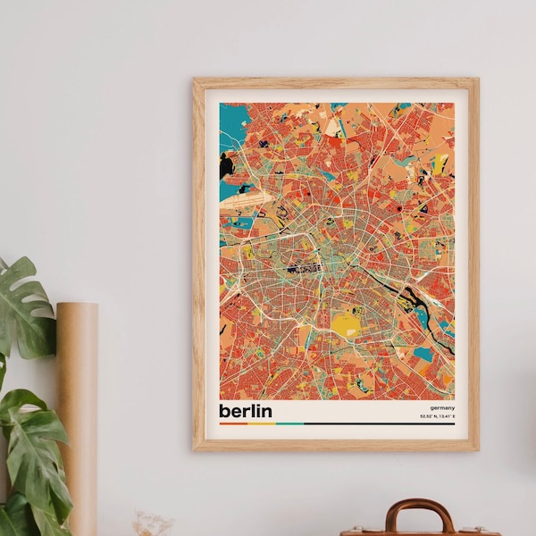 Berlin Map Print, Retro Berlin Poster, Retro Wall Decor, Berlin Germany Wall Art, Germany Wall Decor, Deutschland Travel Poster, Berlin Gift