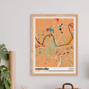 Impression de carte de Nashville, affiche rétro de Nashville, décoration murale rétro, art mural de Nashville Tennessee, décoration murale du Tennessee, cadeau de Nashville TN