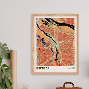 Impression de carte de Portland, affiche rétro de Portland, décoration murale rétro, art mural Portland Oregon, décoration murale Portland, cadeau Portland, cadeau Oregon