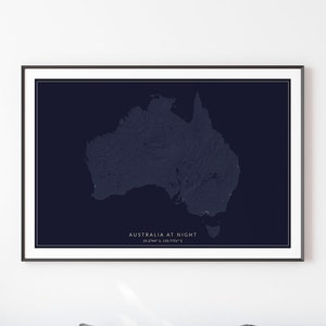 Australia Map Print, Australia at Night, Map of Australia, Australia Poster, Topographic Map, Australia Gift, Australia Artwork