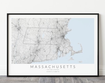 Massachusetts Map Print, Massachusetts Poster, Boston Poster, Massachusetts State Map, Boston Print, Map of Massachusetts, MA Map Art