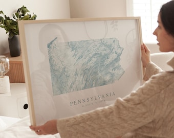 Impresión del mapa del estado de Pensilvania, Impresión del estado, Arte de Pensilvania, Regalo de Pensilvania, Arte de pared de mapa, Póster de Pensilvania, Regalo de Filadelfia