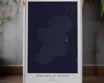 Ireland at Night Map Print, Ireland Map Print, Map of Ireland, Ireland Poster, Dublin Map Print, Ireland Gift, Ireland Decor, Ireland Art