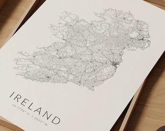 Ireland Map Print, Ireland Map Poster, Ireland Gift, Minimalist Map, Ireland Decor, Irish Gift, Home Office Decor, Ireland Poster