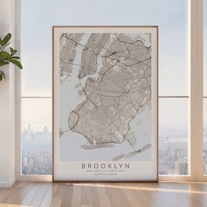 Impression de carte de Brooklyn New York, affiche de la ville de New York, carte-cadeau de Brooklyn, impression de Brooklyn, décoration de New York, carte des quartiers de New York