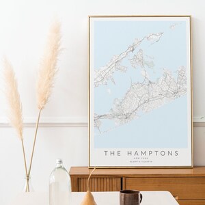 The Hamptons Map Print, Southampton NY Map Print, Long Island Poster, The Hamptons Gift, New York Decor, Gift for Her, Coastal Decor
