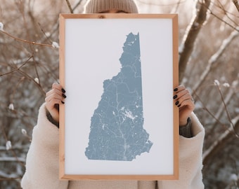 New Hampshire Map Print, New Hampshire Poster, New Hampshire State Map Decor, New Hampshire Gift, Manchester NH, NH State Map Gift