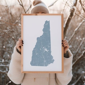 New Hampshire Map Print, New Hampshire Poster, New Hampshire State Map Decor, New Hampshire Gift, Manchester NH, NH State Map Gift