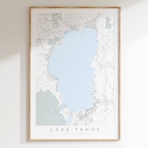 Lake Tahoe Map Poster, Lake Tahoe Print, Lake Tahoe Art Decor, Lake Tahoe Gift, Nevada Print, California Print, Lake Decor, Lake Wall Art