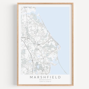 Impression de carte de Marshfield dans le Massachusetts, affiche de carte de Green Harbor, affiche de Marshfield dans le Massachusetts, art mural côtier, Brant Rock Massachusetts