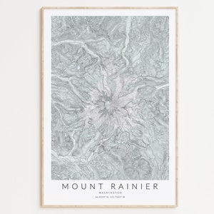 Impression de carte du mont Rainier, randonnée du mont Rainier Washington, impression de carte de randonnée, décor de Washington, cadeau de randonnée, affiche du mont Rainier, mont Rainier