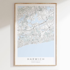 Impression de carte de Harwich dans le Massachusetts, impression de carte de Cape Cod, carte de Harwich de Cape Cod, affiche de carte du Massachusetts, art mural Harwich dans le Massachusetts