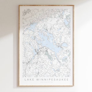 Lake Winnipesaukee Map Print, Lake Winnipesaukee Print, Lake Winnipesaukee Gift, New Hampshire Lakes, Meredith New Hampshire