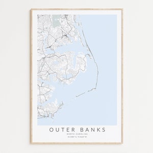 Outer Banks Map Print, Outer Banks Poster, North Carolina Wall Art, Outer Banks Gift, Nautical Wall Art, North Carolina Map Print, OBX Art