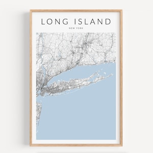 Impression de carte de Long Island, affiche de Long Island, art mural de New York, cadeau de Long Island, décor mural côtier, impression de carte de New York, décor de Montauk NY