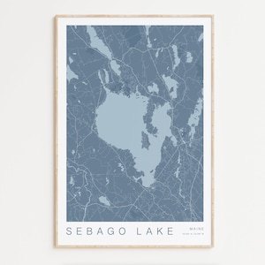 Sebago Lake Map Print, Sebago Lake Maine Poster, Maine Wall Art, Maine Decor, Maine Gift, Lake Map Print, Maine Map, Portland Maine Decor