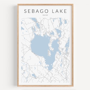 Sebago Lake Map Print, Sebago Lake Poster, Maine Wall Art, Maine Decor, Maine Gift, Lake Map Print, Maine Map, Portland Maine Decor