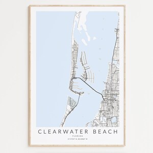 Impression de carte de Clearwater Beach, affiche de Clearwater Beach, art de Floride, cadeau de Clearwater, affiche de carte de Clearwater Floride, décor de maison de plage