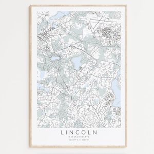 Lincoln Massachusetts Map Print, Map of Lincoln MA, Lincoln Poster, Lincoln Gift, Lincoln Wall Art, Lincoln Home Decor, Lincoln Souvenir