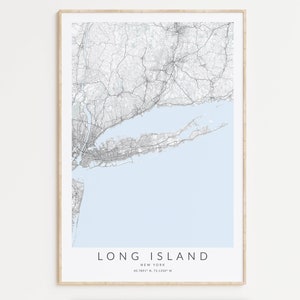 Impression de carte de Long Island, affiche de Long Island, art mural de New York, cadeau de Long Island, affiche de carte des Hamptons, décor de maison de Long Island, Montauk NY