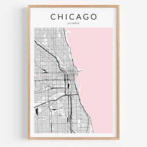 Impression de carte de Chicago, affiche de Chicago, art mural de Chicago, décor de Chicago, cadeau de Chicago, Chicago Illinois, carte de l'Illinois, impression de Chicago