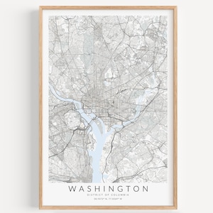 Impression de carte de Washington DC, impression de carte de DC, affiche de Washington DC, cadeau de Washington, décor de Washington, cadeau pour lui, cadeau pour elle, carte de l'Amérique