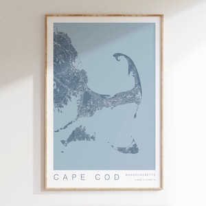 Impression de carte de Cape Cod, affiche de Cape Cod, impression de carte de Nantucket, impression de carte de vignoble de Martha, cadeau de Cape Cod, décor de Cape Cod, décor côtier MA
