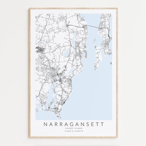 Narragansett Map Print, Rhode Island Map Print, Rhode Island Poster, Rhode Island Decor, Beach House Decor, Narragansett Rhode Island