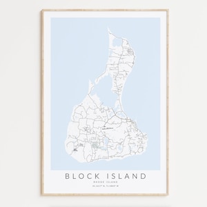 Impression de carte de Block Island, affiche de Block Island, art mural de Rhode Island, cadeau de Block Island, art mural nautique, impression de carte de Rhode Island, art de plage