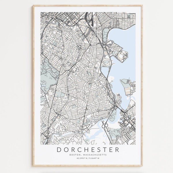 Dorchester Map Print, Massachusetts Map Print, Boston Poster, Boston Decor, Dorchester Gift, Dorchester City Map, Dorchester Poster