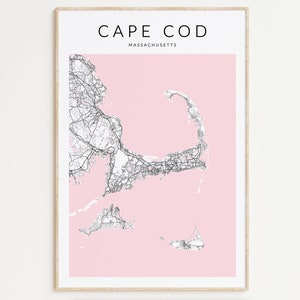 Affiche de Cape Cod, Art de carte de Cape Cod, carte minimaliste, Massachusetts, cadeau de Cape Cod, carte des États-Unis, cadeau d'anniversaire, impression de carte d'île