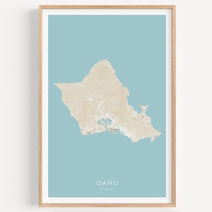 Impression de carte d'Oahu Hawaii, carte d'Oahu, Art mural d'Hawaï, affiche de carte d'Hawaï, décoration murale de la ville d'Honolulu, Art d'Hawaï, décor hawaïen