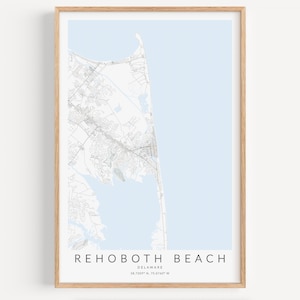 Impression de carte de plage de Rehoboth, impression de carte du Delaware, affiche de plage de Rehoboth, cadeau de plage de Rehoboth, décor du Delaware, cadeau pour lui, cadeau pour elle