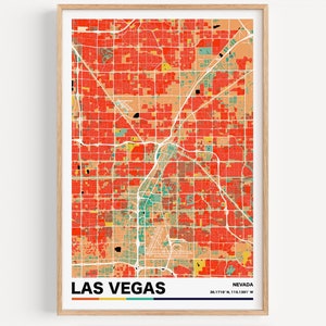 Impression de carte de Las Vegas, affiche de Las Vegas, décoration murale rétro, art mural de Las Vegas, cadeau de Las Vegas, art de la carte de la ville rétro, carte du Nevada