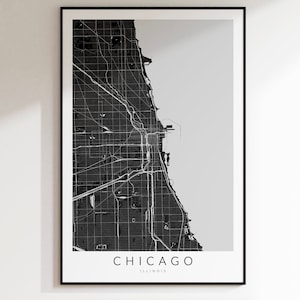 Chicago Map Print, Chicago Illinois Art, Carte minimaliste, Carte de l’Illinois, Cadeau de Chicago, Carte de Chicago, Cadeau d’anniversaire, Chicago Illinois