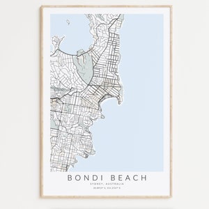 Bondi Beach Print, Sydney Australia Poster, Sydney Map Print, Bondi Beach Gift, Sydney Gift, Map of Sydney, Australia Wall Decor, Bondi Art