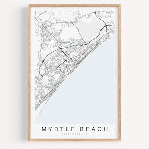Impression de carte de Myrtle Beach, impression de carte de Caroline du Sud, affiche de Myrtle Beach en Caroline du Sud, cadeau de Myrtle Beach, décor d'île, décor côtier