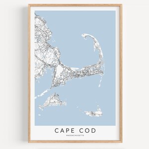Impression de carte de Cape Cod, impression de carte du Massachusetts, affiche de Cape Cod Massachusetts, cadeau de Nantucket, décor d'île, décor côtier, impression de carte de ville