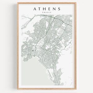 Impression de carte d'Athènes, impression de carte de Grèce, affiche de Grèce d'Athènes, cadeau d'Athènes, art d'Athènes, décor d'Athènes, décor de carte, art de carte de ville