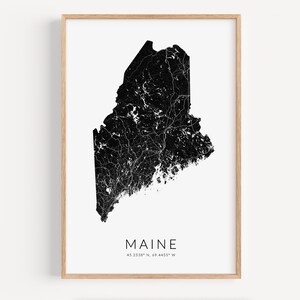 Impression de carte du Maine, affiche de carte du Maine, cadeau du Maine, carte minimaliste, décor du Maine, carte du Maine, décor de bureau à domicile, affiche du Maine