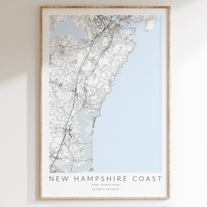 New Hampshire Coast Map Print, New Hampshire Map Poster, New England Poster, New Hampshire Gift, Hampton Beach, Rye New Hampshire