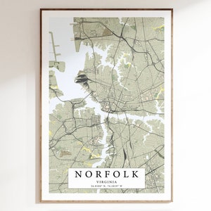 Norfolk Map Print, Norfolk Virginia Poster, Vintage Map, Virginia Map Print, Norfolk Gift, Norfolk Art, Norfolk Gift, Coastal Decor