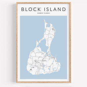 Impression de carte de Block Island, impression de carte de Rhode Island, affiche de Block Island Rhode Island, décor de Block Island, décor côtier, impression de carte de ville