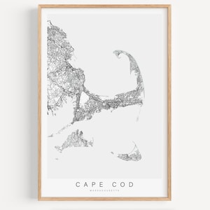 Cape Cod Map Print, Cape Cod Poster, Nantucket Map Print, Martha&#39;s Vineyard Map Print, Cape Cod Gift, Cape Cod Decor, Coastal Decor MA