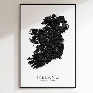 Impression de carte d'Irlande, affiche de carte d'Irlande, cadeau d'Irlande, carte minimaliste, décor d'Irlande, cadeau irlandais, décor de bureau à la maison, affiche d'Irlande