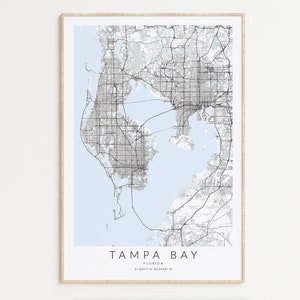 Impression de carte de Tampa Bay, Art de la Floride, décoration nautique, cadeau de Tampa Bay, Saint-Pétersbourg en Floride, décoration d'intérieur, impression de carte de Tampa, Art de carte de Floride