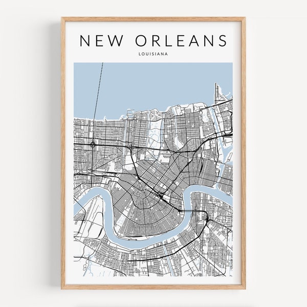 New Orleans Map Print, Map of New Orleans, Louisiana Wall Art, New Orleans Map Poster, Louisiana Wall Decor, New Orleans Gift