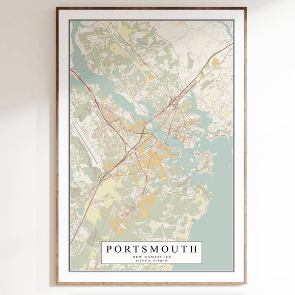 Portsmouth New Hampshire Vintage Map, Portsmouth Map Print, New Hampshire Map, Map of Portsmouth, New Hampshire Decor, Portsmouth NH